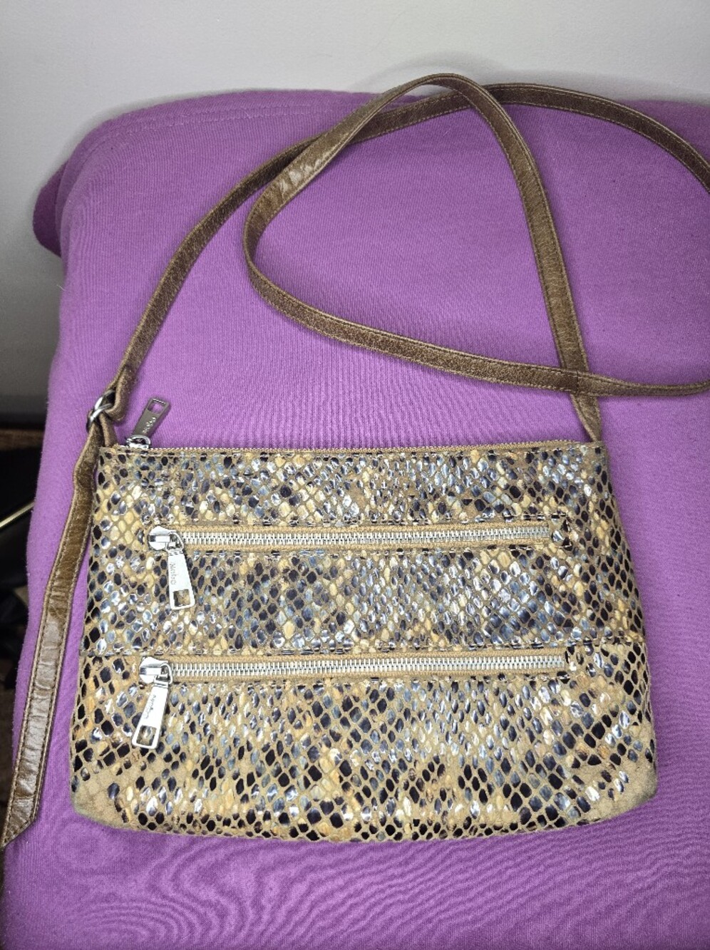 HOBO Metallic Snake-Print Crossbody in Gold and Brown